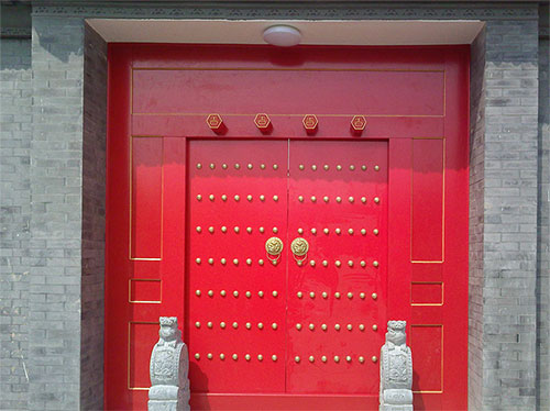 三更罗镇中国传统四合院系列朱红色中式木制大门木作